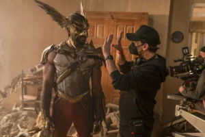 Aldis Hodge as Hawkman on the set of Black Adam