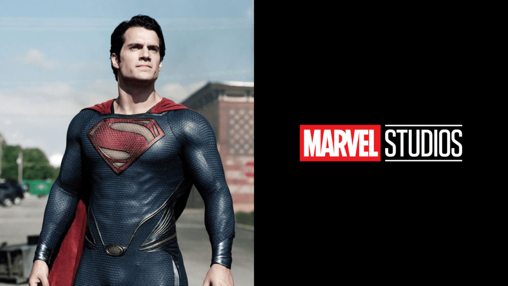 Image of Superman and the Marvel Studios Logo amidst rumors of a Henry Cavill Marvel entrance.