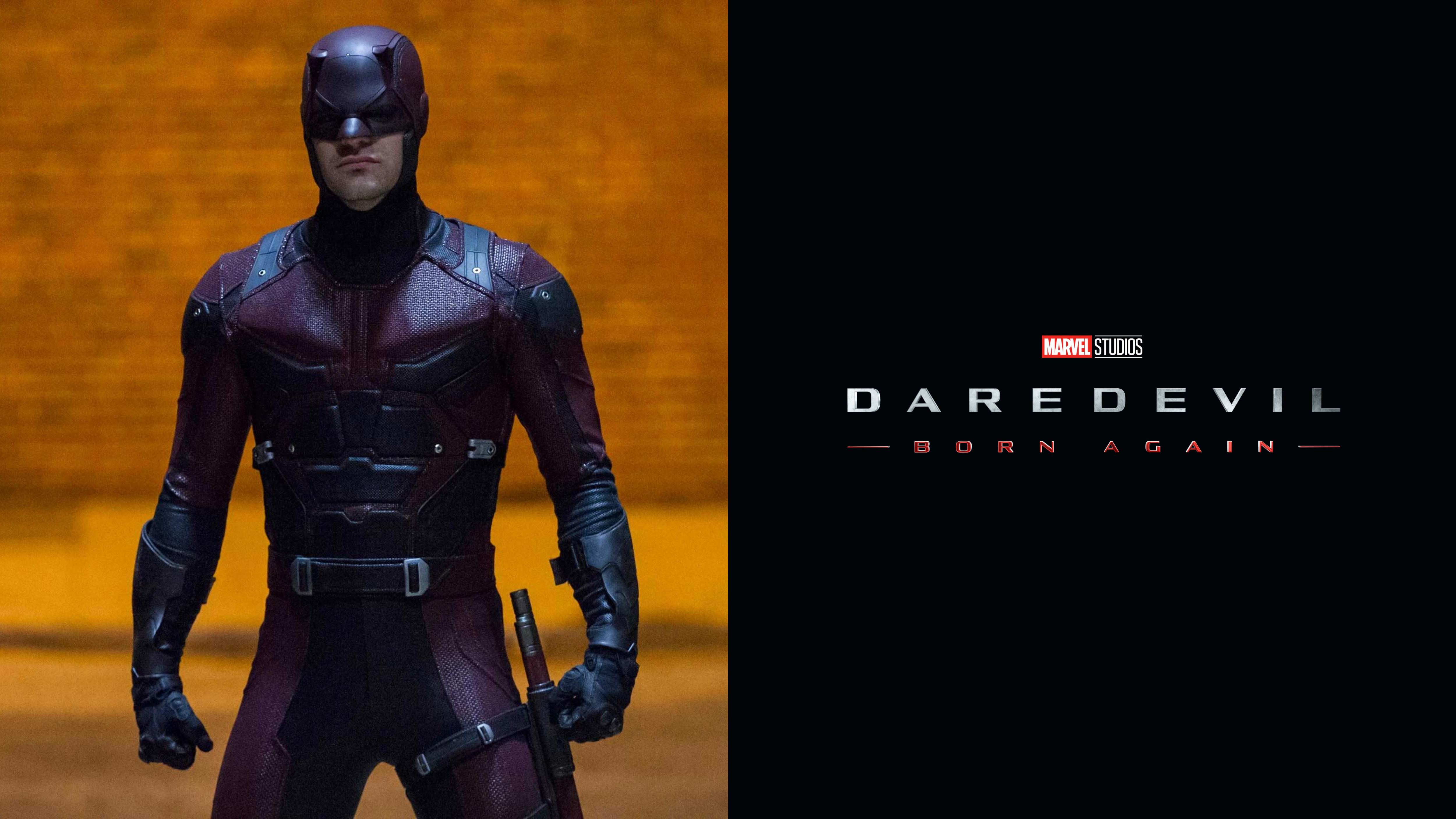 Image of Daredevil and the Daredevil: Born Again Logo, amidst the reveal of Daredevil's New Suit for the MCU Series.