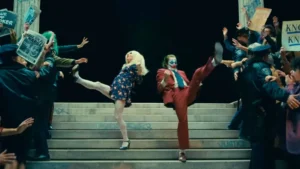 Harley and Joker dancing down the Courthouse steps