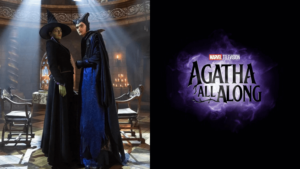 Image of Agatha & Billy from the Agatha All Along series alongside the series logo